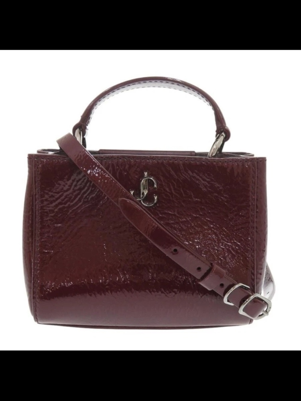 Jimmy Choo Patent Burgundy Top-Handle Satchel with Strap